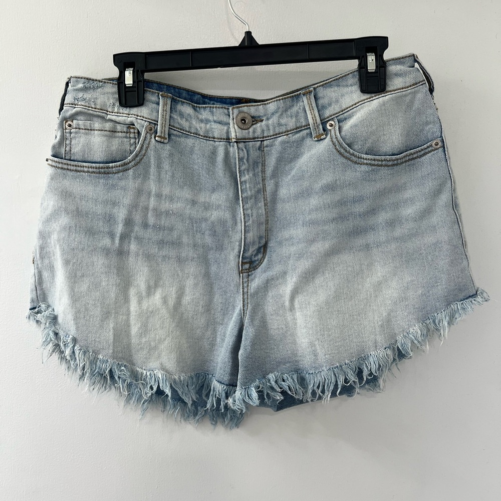 INC Denim Frayed Hem Shorts